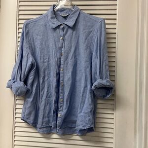 Orvis ✨womens Light Blue Casual Button-Down Shirt large linen